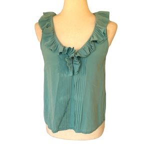Joie Teal Ruffled V-Neck Silk Tank